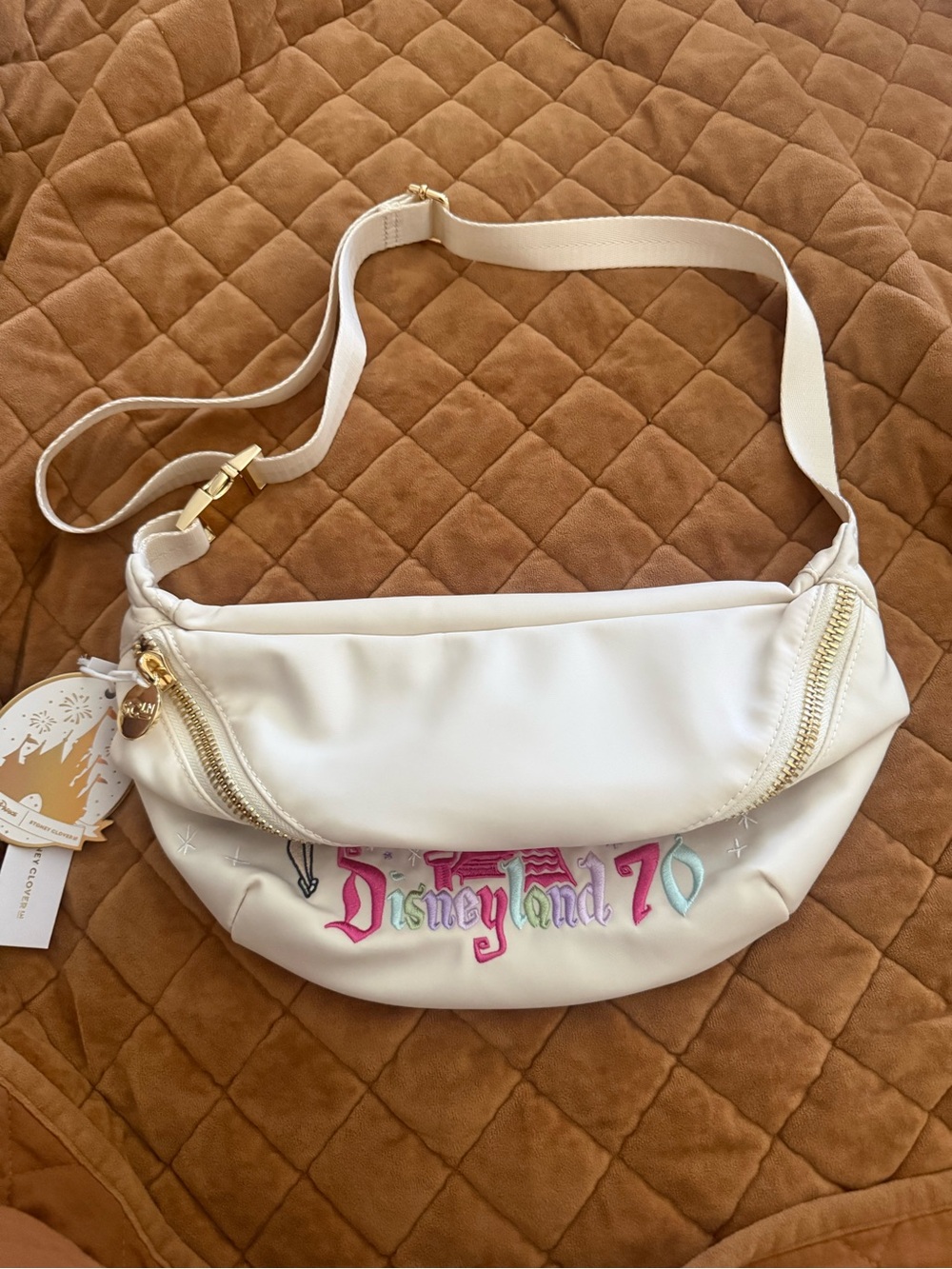 Stoney Clover Lane Cream Crossbody with Pink & Aqua Disneyland 70 Embroidery - Picture 8 of 9